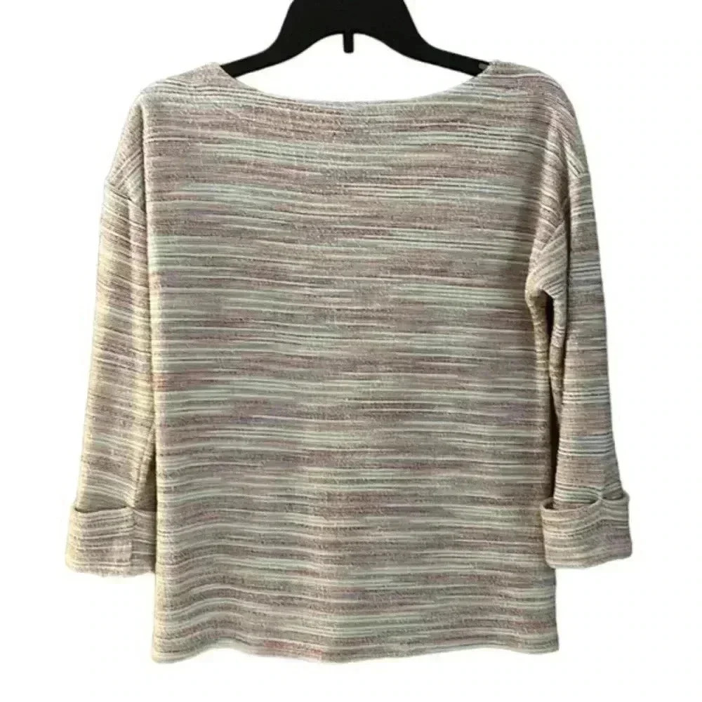 Talbots Rainbow Stripe Textured 3/4 Sleeve Top XS